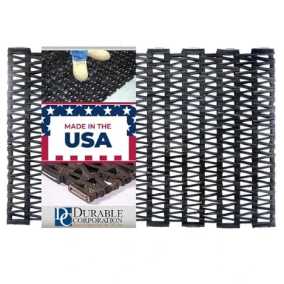 Image of Durable Corporation 108 Recylcled Tire Link Anti Fatigue Mat, for Wet Areas, Herringbone Weave, 17&quot; Width x 25&quot; Length 5/8&quot; Thickness, Black