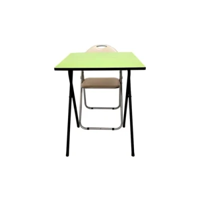 Image of Meta Exam Desk Study Classroom Laptop Computer Folding Table &amp; Chair (Table Silver frame Cream seat chair)