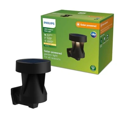 Image of Philips LED solar outdoor wall light Avery, black, IP44