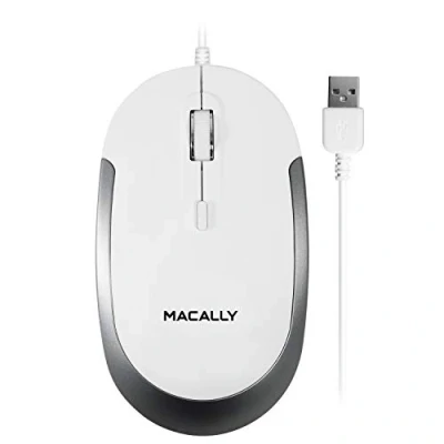 Image of Macally DYNAMOUSE W USB Optical Silent Click Mouse With 2 Buttons, Scrollwheel and DPI Button for Mac PC, White &amp; Silver