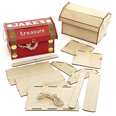 Image of Baker Ross FE330 Treasure Chest Wooden Kits Pack of 2, Crafts for Children to Decorate and Display, Great a Kids Pirate Party Activity