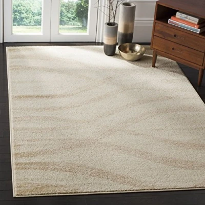 Image of Safavieh Modern Wave Distressed Rug for Living Room, Dining Bedroom Adirondack Collection, Short Pile, in Cream and Champagne, 122 X 183 cm