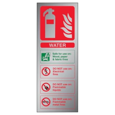 Image of V Safety Fire Extinguisher Water ID Sign 100mm x 280mm Self Adhesive Alu Effect
