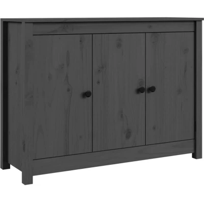 Image of vidaXL Grey Sideboard with 3 Drawers and 6 Compartments, Solid Pinewood, Scandinavian Style Ideal for Bedroom, Living Room or Office use