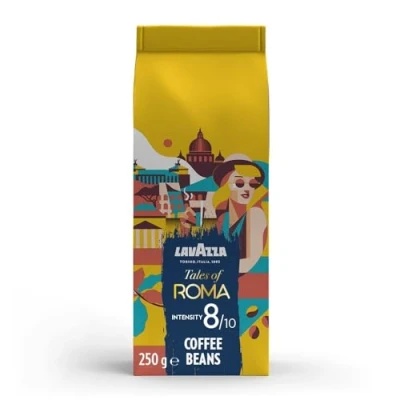 Image of Lavazza, Tales of Roma, Coffee Beans, Ideal for Espresso Machines, with Aromatic Notes Hazelnut and Dark Chocolate, Arabica Robusta, Intensity 8/10, Medium Roasting, 250 g