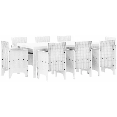 Image of vidaXL 9 Piece Garden Dining Set with Cushions White Poly Rattan