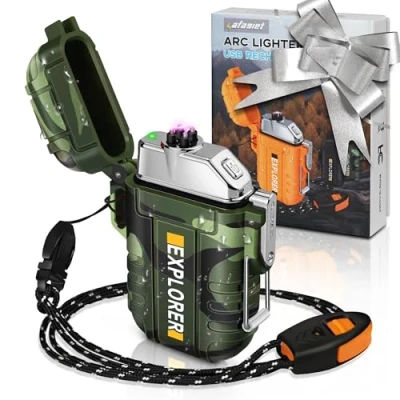 Image of lafagiet USB Rechargeable Lighter, Waterproof Dual Arc Lighters for Camping Hiking Outdoor Survival Kits (F13 Cmouflage)