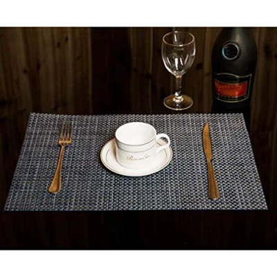 Image of Baisheng placemats Set of 4 Solid Color Crossweave Woven Vinyl Non Slip Insulation Stain Resistant Placemat Washable Table Mats(4pcs Dark Blue Gold)