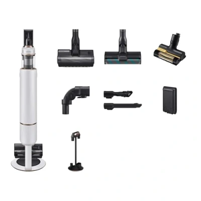 Image of Samsung Bespoke Jet PLUS Pet Cordless Stick Vacuum Cleaner, Max 210 W Suction Power, With Auto Empty Built in Cleanstation, Misty White