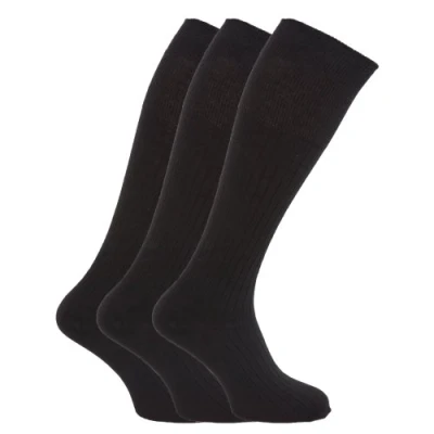 Image of Mens ribbed knee high 100% cotton socks (Pack of 3) (6 11) (Dark Assorted)