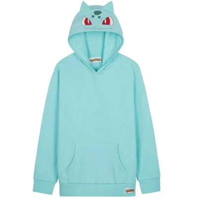 Image of Pokemon Hoodie Boys Teens Hooded Sweatshirt Soft Pikachu Pullover Casual Long Sleeve Jumper Kangaroo Pocket Anime Gifts (9 10 Years, Turquoise Bulbasaur)