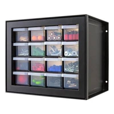 Image of IRIS Plastic Parts Storage Hardware and Craft Cabinet, Black, 16 Drawer