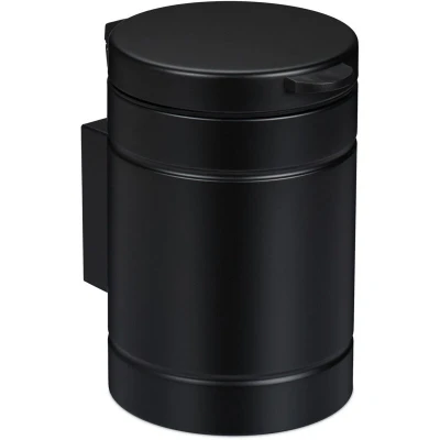 Image of Relaxdays Bathroom Wall Bin, 3L, Soft Close, Inner Container, Metal, Sanitary Waste, Round, 25 x 17 22 cm, Black, 36.5 4 cm