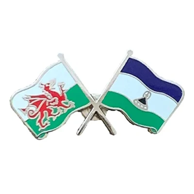 Image of emblems gifts Wales &amp; Lesotho Flags Friendship Courtesy Enamel Lapel Pin Badge T1260