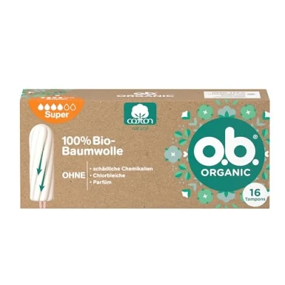 Image of o.b. Organic Super (16 Pieces), tampons for Heavy Days, Made from 100% Cotton with Curved Grooves Reliable and Natural Protection