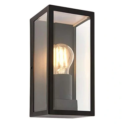 Image of Breton 1 Light Outdoor Wall Lantern Matt Black, Glass IP44, E27