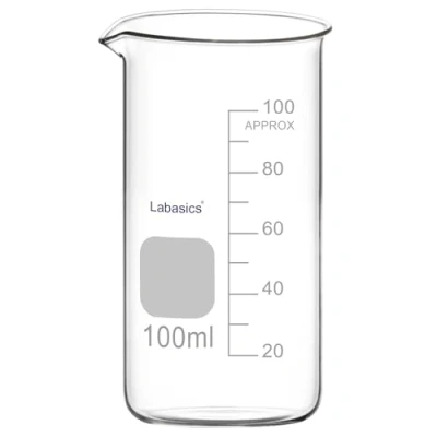 Image of Labasics Glass Tall Beaker, Borosilicate Graduated Form Griffin Beaker with Pouring Spout, 1 Pack, 100 ml