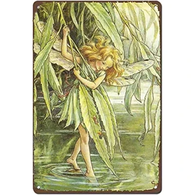 Image of Bioprocess Willow Fairy Flower Fairies Wall Poster Plaque Home Decor Art Metal Sign 8X12 Inches