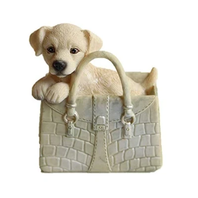 Image of Gisela Graham Labrador Golden Retriever Puppy on Handbag Resin Decoration 10 Centimeter Cream