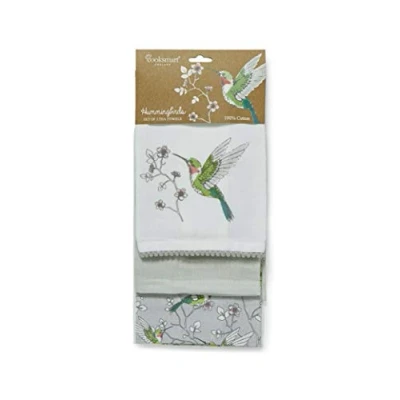 Image of Cooksmart British Designed Pack of 3 Tea Towels Luxury for Kitchen Modern Towel Set Hummingbirds