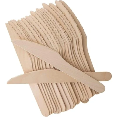 Image of ECONX Pack Of 200 Disposable Wooden Knives Biodegradable Compostable Eco Friendly Knife Set, Cutlery Set Ideal for Wedding, Picnic, Birthday, Parties, Catering, Outdoor Picnics, BBQs