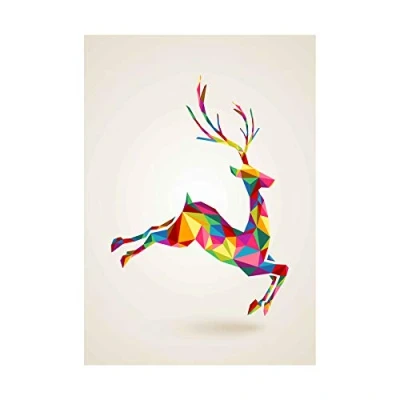 Image of Wee Blue Coo Painting Illustration Leaping Running Deer Polygon Picture Wall Art Print