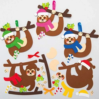 Image of Baker Ross Christmas Sloth Mix and Match Decoration Pack of 8, Kids Make Your Own Decoration, Bauble Arts Crafts (AX574)