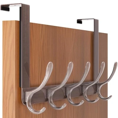 Image of SKOLOO Over The Door Hook 5 Hooks, Hanger for Hanging Clothes/Towels/Coats/Backpack/Hat, Coat Rack(Retro Red)
