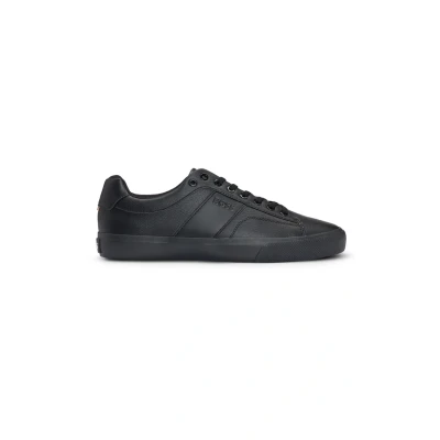 Image of BOSS Mens Aiden Tenn Faux Leather Trainers with Grained and Plain Textures Size 8 Black
