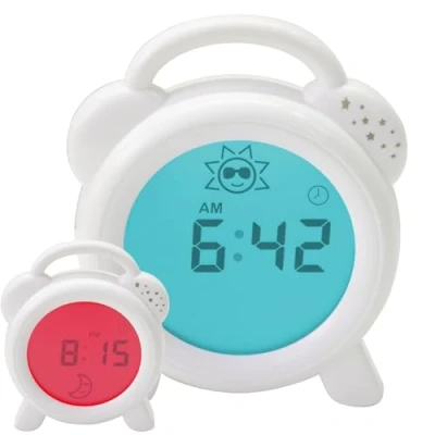 Image of PurFlo NEW Snoozee Sleep Trainer Clock Red and Blue Light Aid for Toddlers Rechargeable Night with Alarm, Child Friendly Icons, 12 Hour Display, Adjustable Brightness Levels