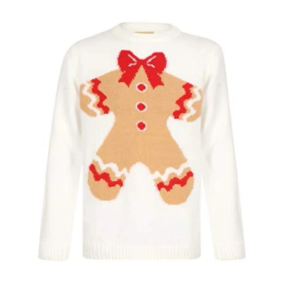 Image of Tokyo Laundry Girls Xmas Gingerbread Crew Neck Christmas Jumper in Snow White Merry 4 5 Years