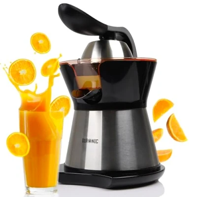 Image of Duronic Electric Juicer Machine JE304 Citrus Squeezer, Fresh Hand Pressed Orange Juice Maker, Fruit Extractor Machines Ideal for Cold Press Oranges, Lemon, Lime, Grapefruit with 2 Cones &amp; Pulp Filter