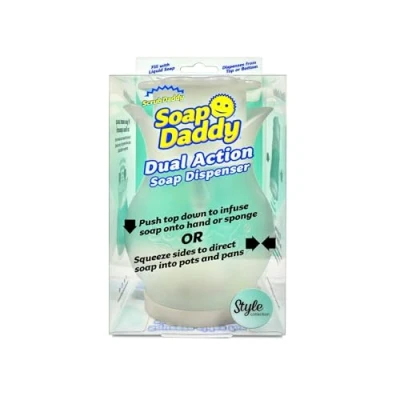 Image of Scrub Daddy Soap Dispenser, Dual Action Washing Up Liquid Detergent Dispenser for Dishes, Refillable Kitchen &amp; Bathroom Sink Dispensers, Push Down Pump Bottle, White Flower Design