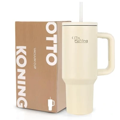 Image of Otto Koning 40oz Insulated Water Bottle with Straw &amp; Handle Stainless Steel Travel Mug Double Wall Vacuum Tumbler Cup for Hot Cold Drinks Thermal Flask, BPA Free