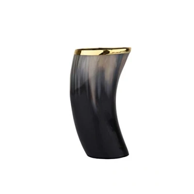 Image of Handicrafts Home Drinking Horn Glass Handmade Beer Viking Cup Brass Rim