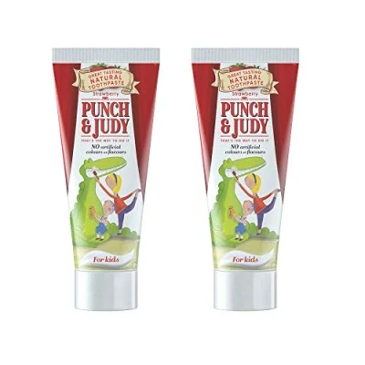 Image of Punch &amp; Judy Natural Kids Toothpaste for Toddlers, Children Babies 6 Months Plus, 98% Ingredients, Fluoride Toothpaste, Sugar Free, Strawberry Flavour (2 x 50ml)