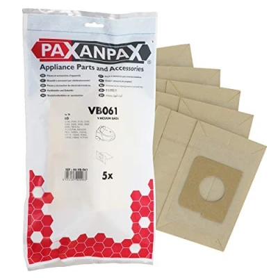 Image of Paxanpax VB061 Compatible Paper Vacuum Bags For LG &#039;TB33/TB34/TB39&#039; Extron, Passion, Turbo; Hitachi CV3200 Series (Pack of 5)