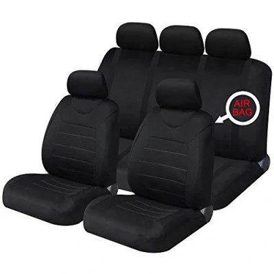 Image of Sakura Car Seat and Headrest Covers Carnaby Black SS5397 Full Set Universal Size Elasticated Hems Side Airbag Compatible Washable Easy Fit