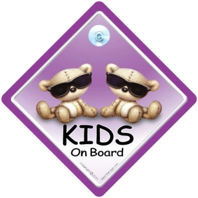 Image of Kids On Board Car Sign, Baby Sign with Suction Cup, Sunglasses, Shades Child board, Children Window Grandchildren