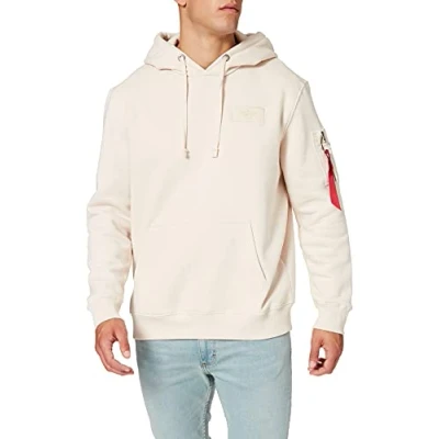 Image of Alpha Industries Men&#039;s Back Print Hoody Hooded Sweat Sweatshirt, Jet Stream White/White, XL