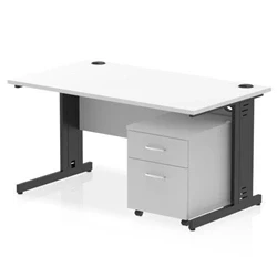Image of Impulse 1400x800 Desk Cable Managed White/Black 2 Drawer Mobile Ped
