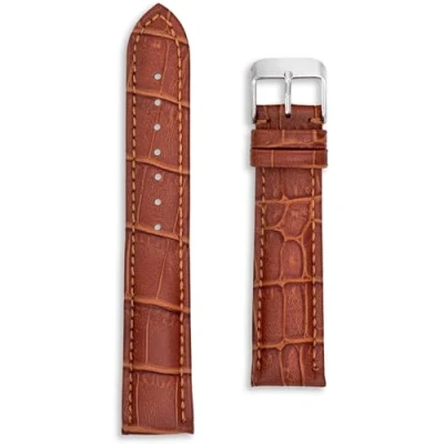 Image of Buckle &amp; Stitch Matte Calf Leather Crocodile Grain Watch Strap 20mm Tan Alligator Croc Print Brown Band (20mm, Tan)