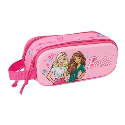 Image of Safta Barbie 3D Double Pencil Case, Children&#039;s Ideal for School Age Children, Comfortable and Versatile, Quality Resistance, 21 x 6 8 cm, Pink/Fuchsia, Estándar,
