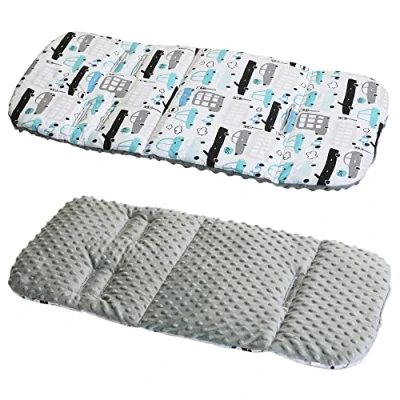 Image of Cotton &amp; Bubble Fleece Pram Insert, Liner Covers 5pt Universal Reversible (Cars/Grey)