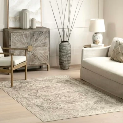 Image of nuLOOM Brielle Machine Washable Vintage Medallion Ultra Thin Area Rug, 3x5, Grey
