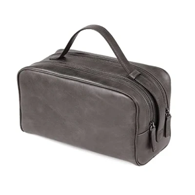Image of Londo Two Compartment Genuine Leather Travel Bag Unisex (Gray)