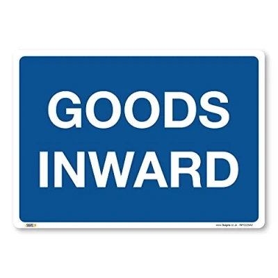 Image of Goods inward, A3 420x297mm,Self adhesive Vinyl Sticker, Deliveries access, Warehouse Information Safety Signs