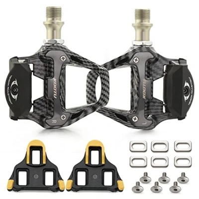 Image of KOOTU Bike Pedals SPD SL 9/16&quot; Universal Bicycle Platform Cleats Set for Shimano Clipless suitable Road Spin MTB Indoor (SPD Carbon pattern)