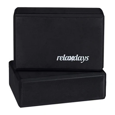 Image of Relaxdays Set of 2 Hard Foam Blocks to Practice Yoga, Non Slip, HWD 8x23x15 cm, Black