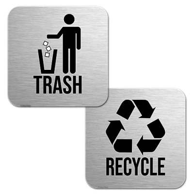 Image of Recycle and Trash Magnets for Kitchen Cans Recycling Bins, Indoor Magnet Combo Garbage Can Logo Symbol, 2 Magnetic Sticker Adhesives, 5.5 Inch Square, Outdoor Waste Bin